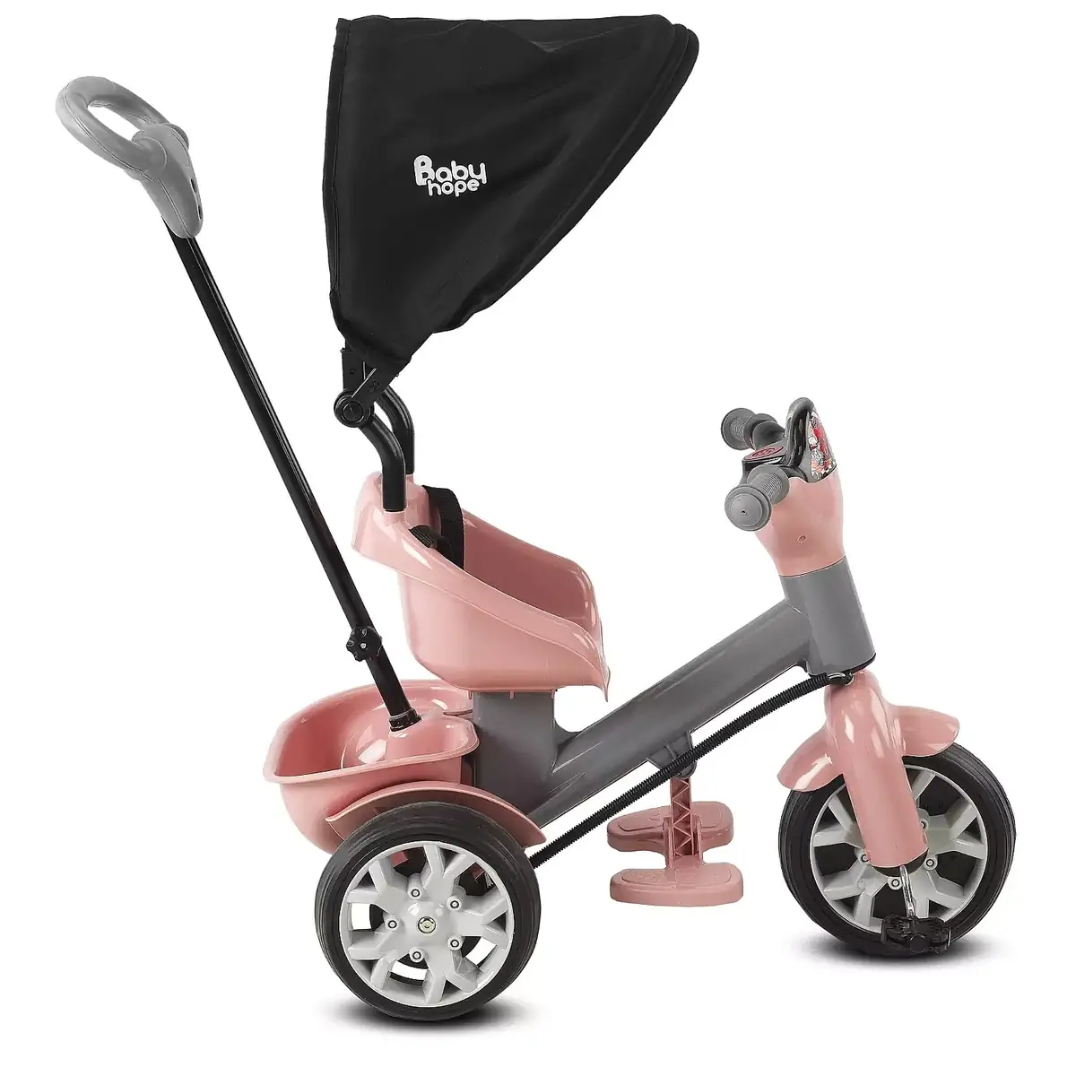 Babyhope Bobo Tenteli İtmeli Bisiklet Pembe-Gri