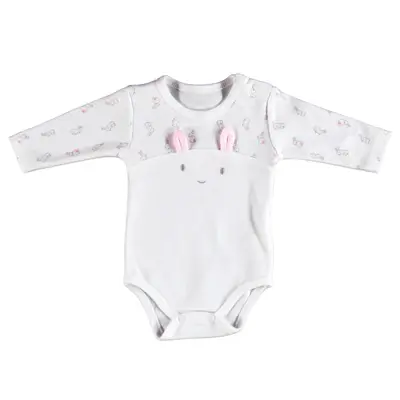 Bibaby Organik Body Rabbit Girl Kulaklı Ekru - Pembe