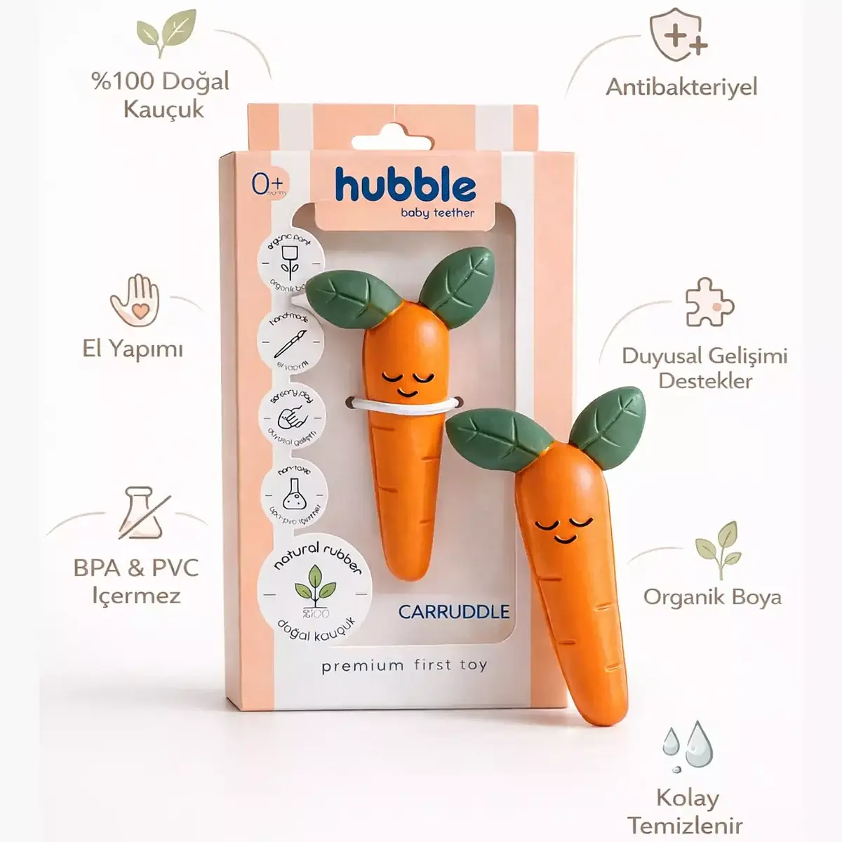 Hubble Doğal Bebek Diş Kaşıyıcı Ve Oyuncağı Havuç