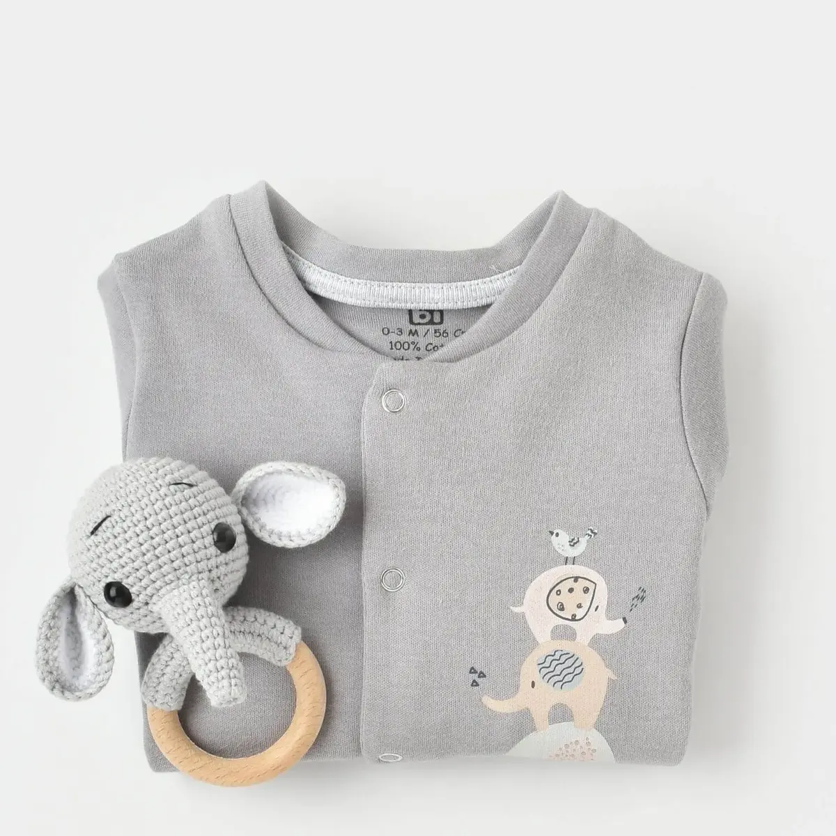 Bibaby Tulum Fermuarlı Elephant In Live Gri