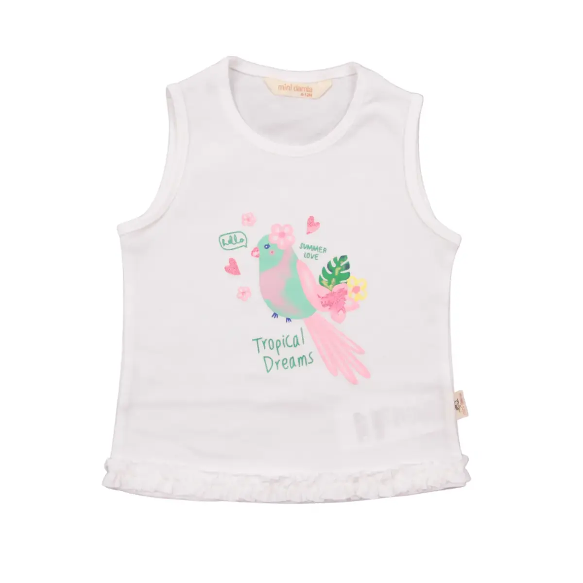Mini Damla T-Shirt Kolsuz Tropikal Ekru