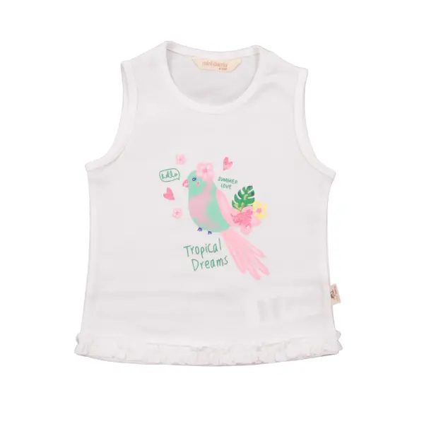 Mini Damla T-Shirt Kolsuz Tropikal Ekru