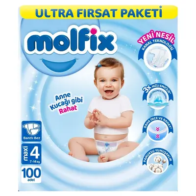 Molfix Bebek Bezi 3D 4 Beden Maxi 7-14 Kg 100lü Ultra Fırsat Paketi x3