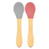 OiOi Bambu Saplı Silikon Kaşık 2li 9+ Ay Powder Grey - Velvet Rose