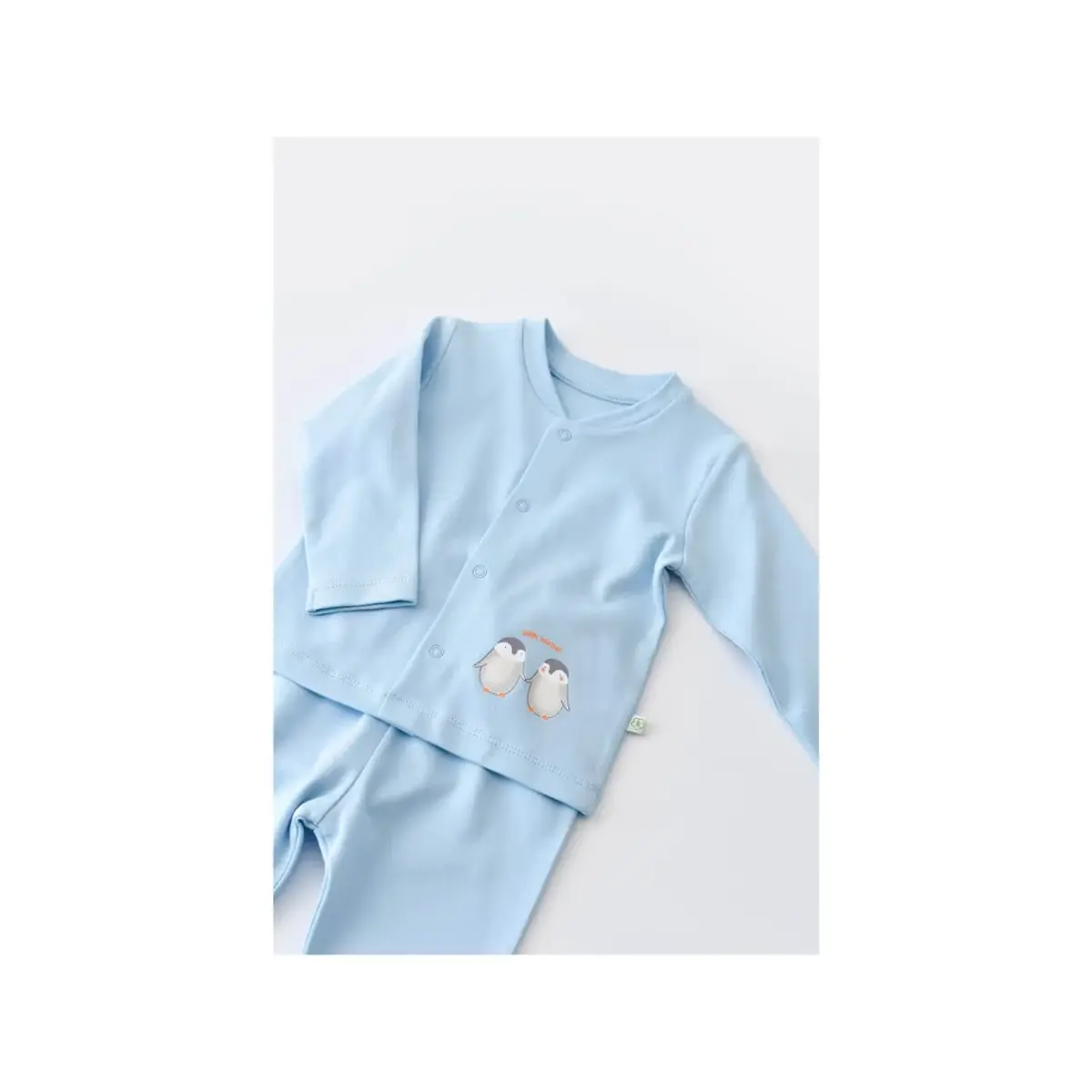 Bibaby Organik Pijama Takımı Hello New Penguins Mavi