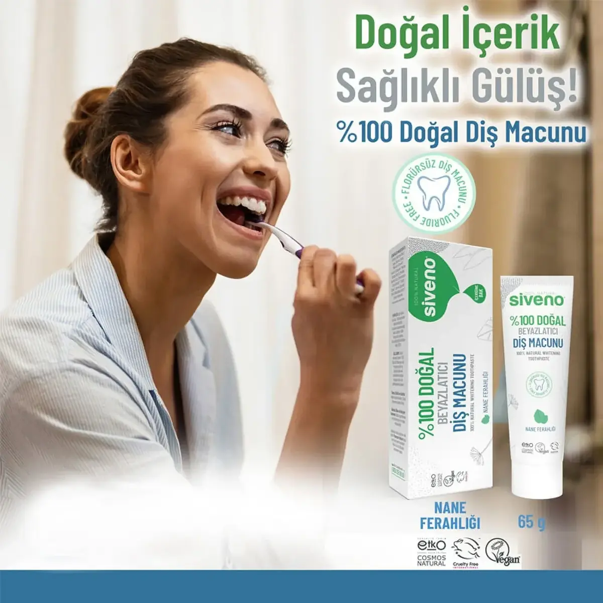 Siveno %100 Doğal Beyazlatıcı Diş Macunu – Yetişkin 65 g.