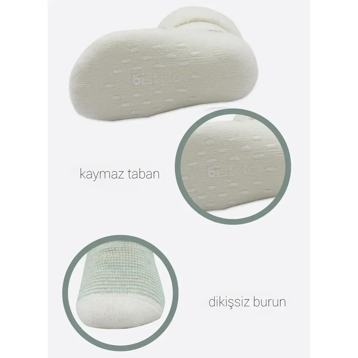 Bistyle Organik Çorap Soket Havlu 2li Kaymaz Çemberli Kıvrık Puanlı  Bej - Ekru