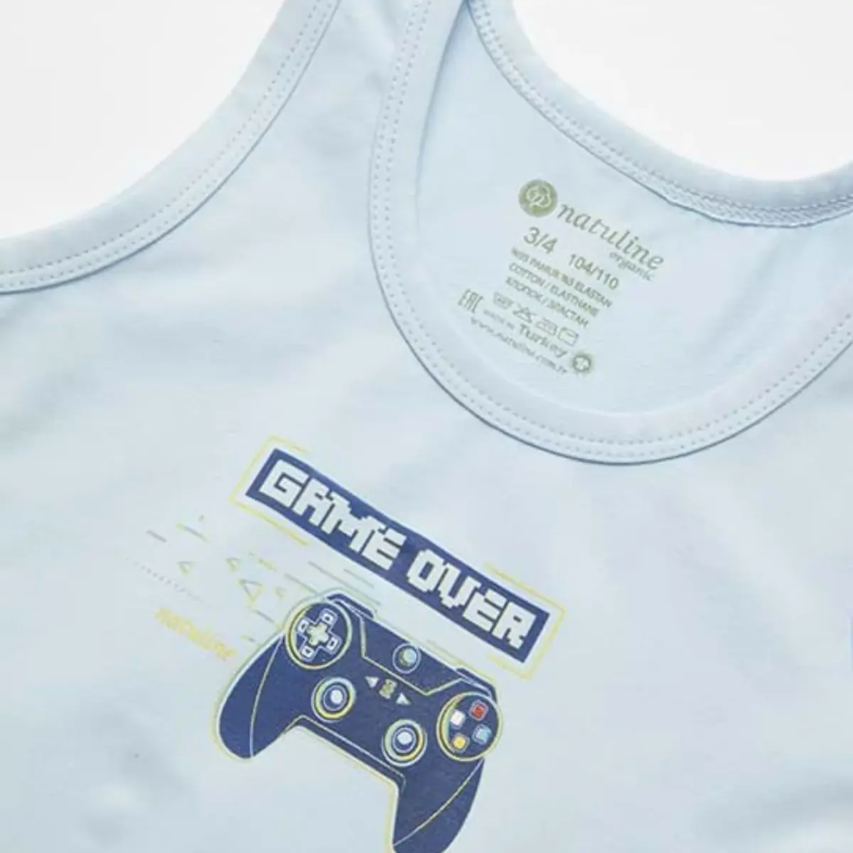 Natuline Organik Atlet Likralı Game Over 2li Mavi - Gri Melanj