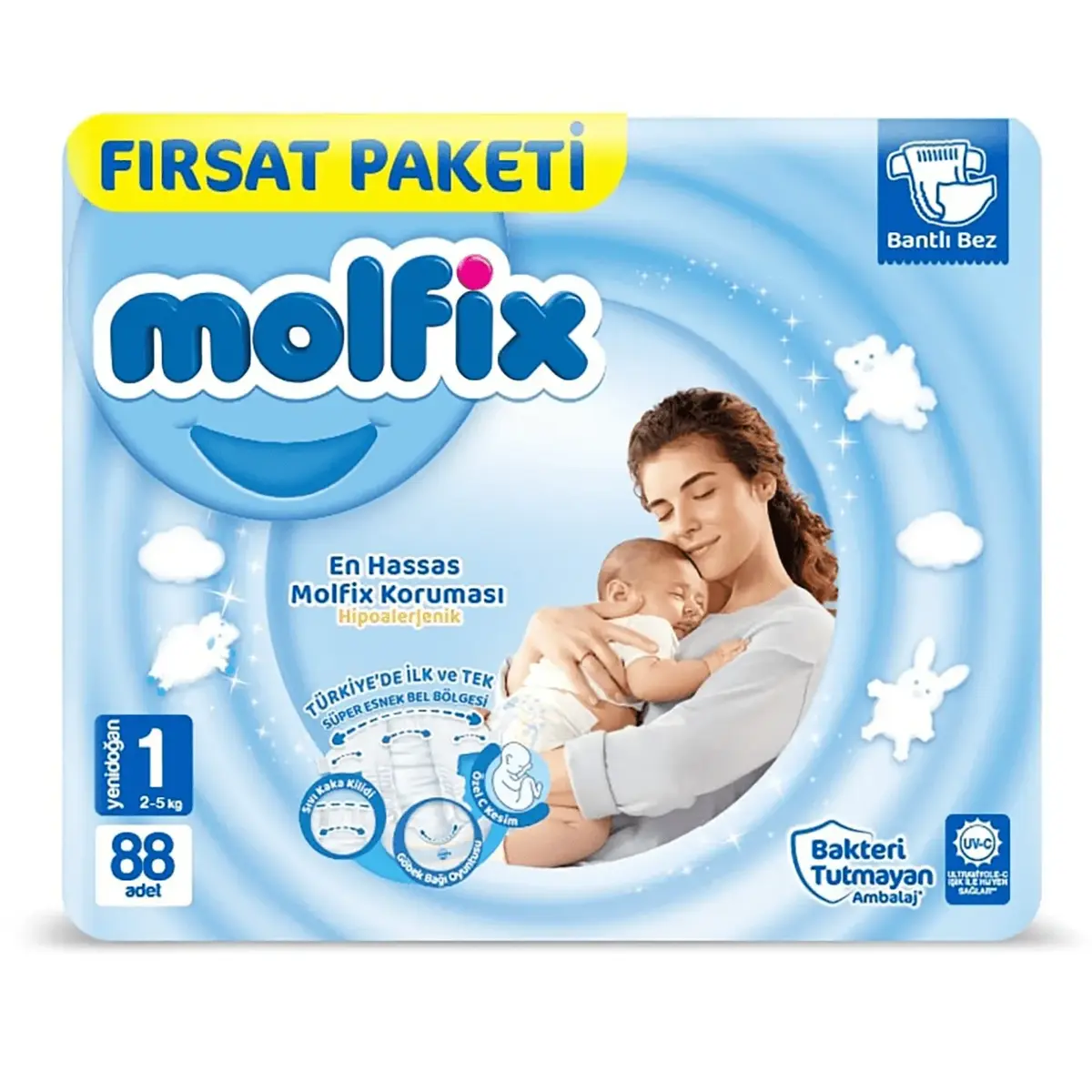 Molfix Bebek Bezi 1 Beden Yenidoğan 2-5 Kg 88li Fırsat Paketi