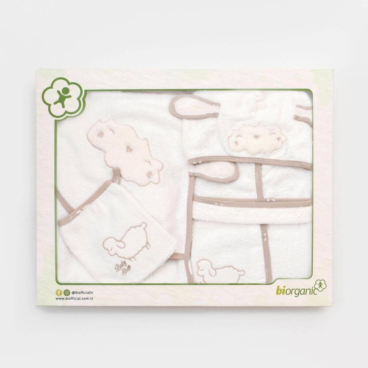 Bibaby Organik Bornoz Takımı Curly Sheep Bej