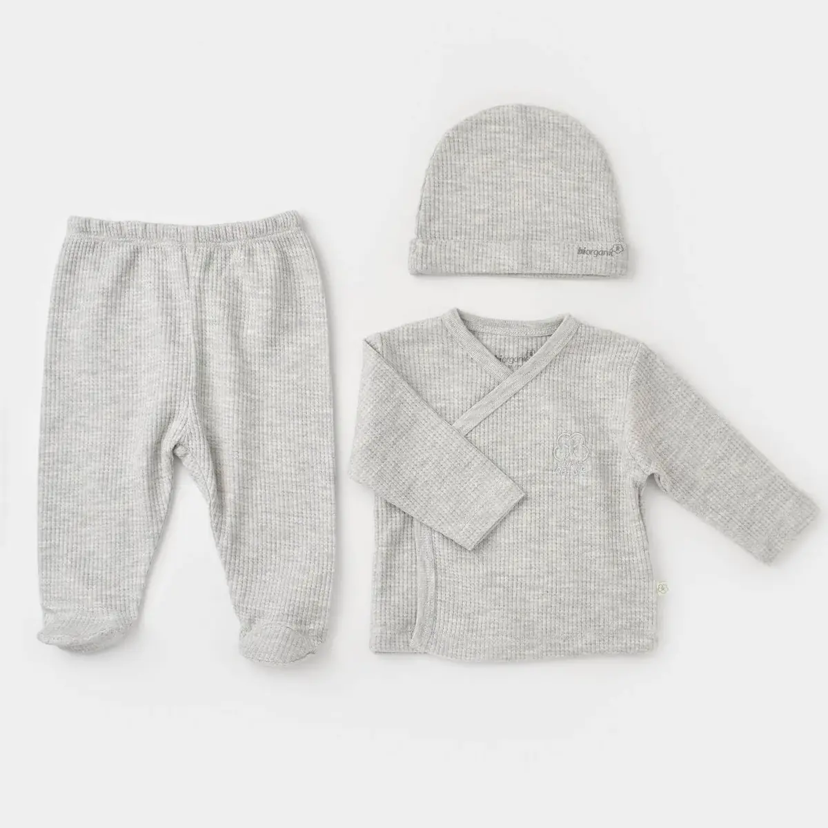 Bibaby Organik Zıbın Takımı 3lü Nature In Waffle Gri Melanj Bibaby Organik Zıbın Takımı 3lü Nature In Waffle Gri Melanj