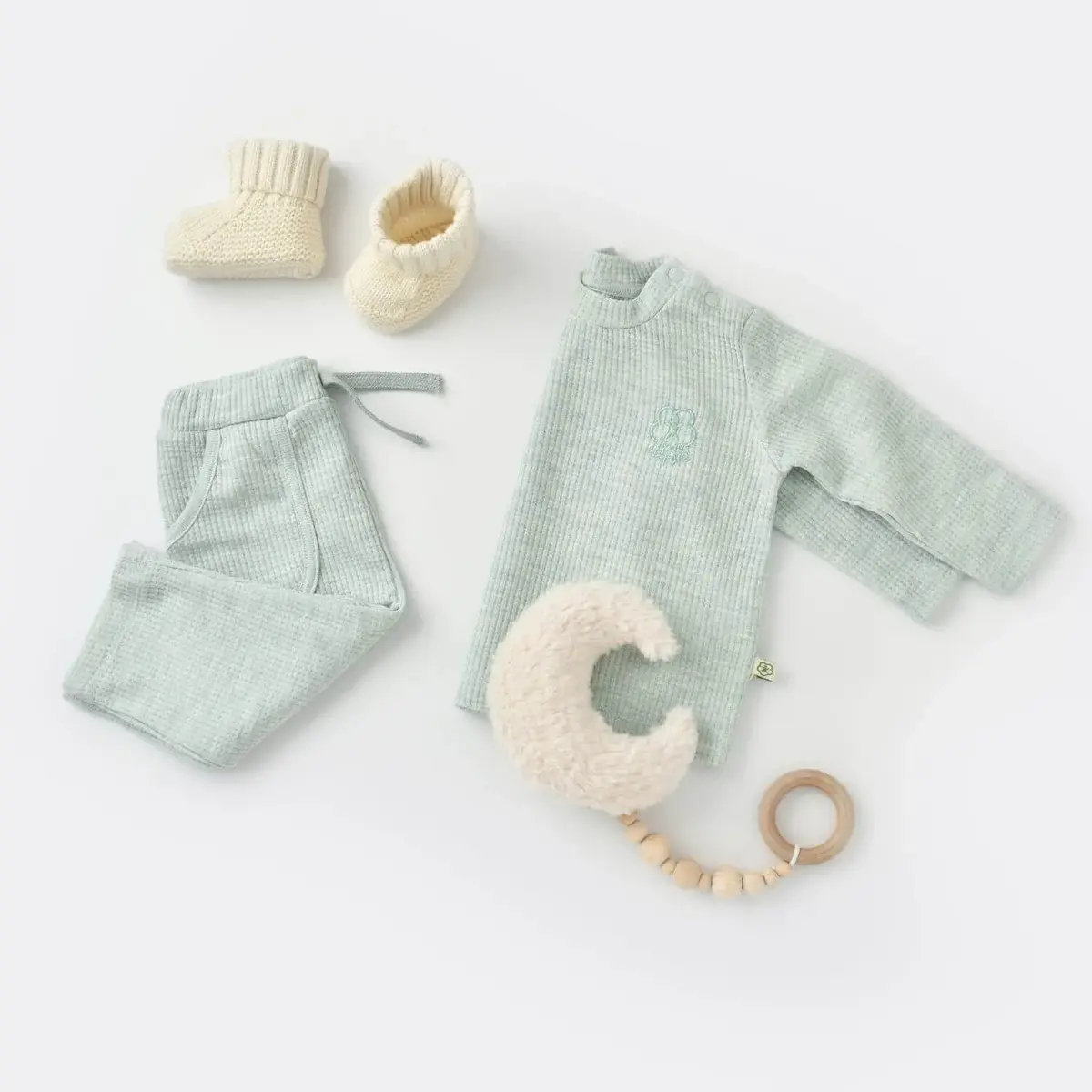 Bibaby Organik 2li Takım Nature In Waffle Yeşil Melanj