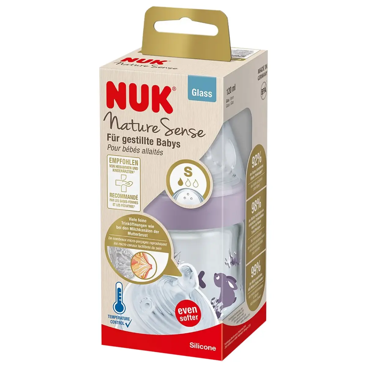Nuk Nature Sense Isı Göstergeli Cam Biberon 240 ml Lila