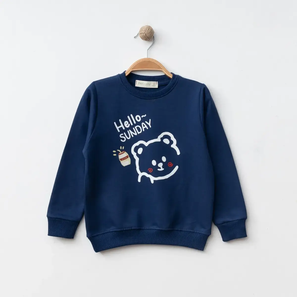 Bebolly Sweatshirt Hello Sunday Ayıcıklı Baskılı Lacivert