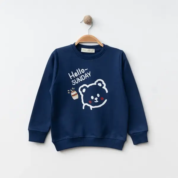 Bebolly Sweatshirt Hello Sunday Ayıcıklı Baskılı Lacivert