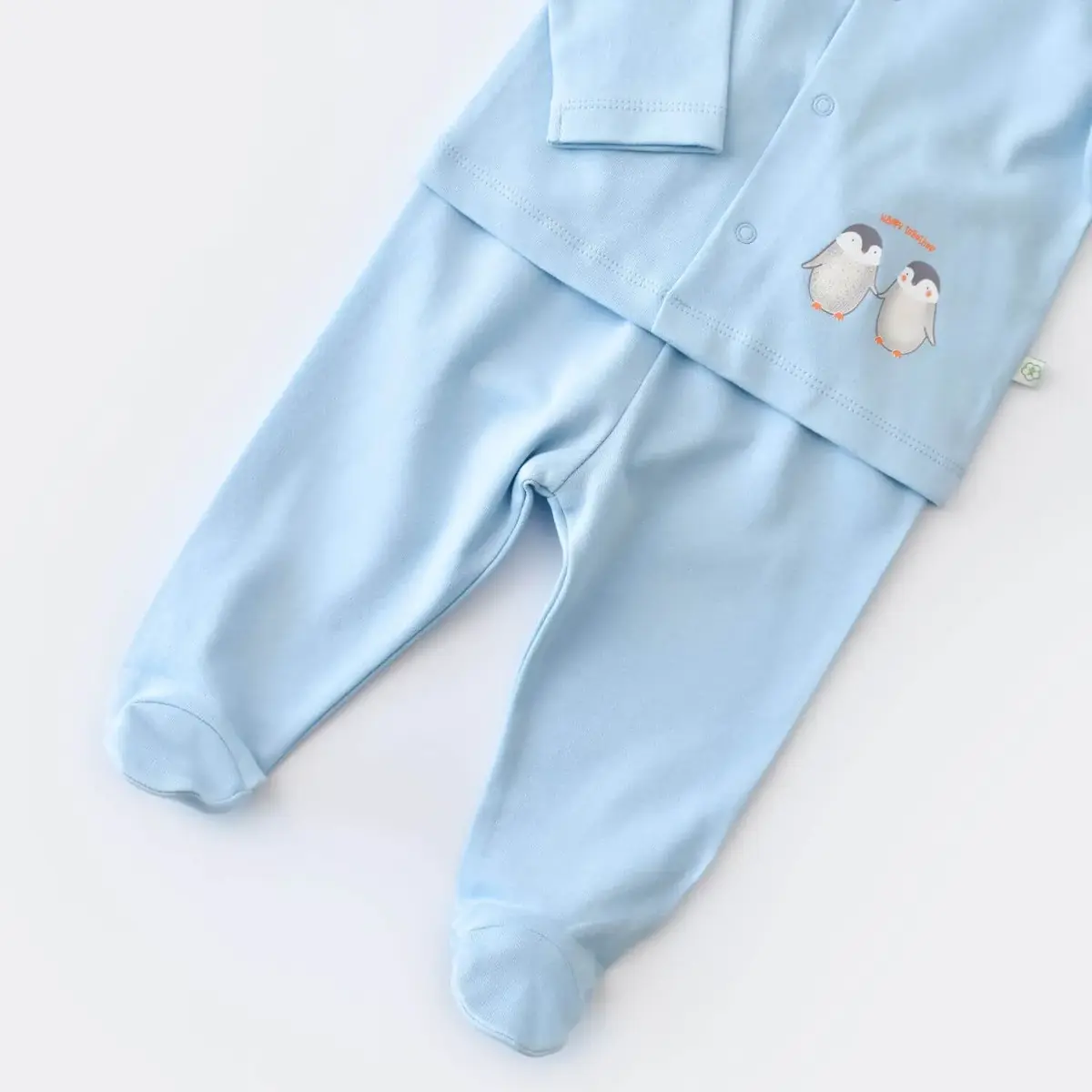 Bibaby Organik Pijama Takımı Hello New Penguins Mavi