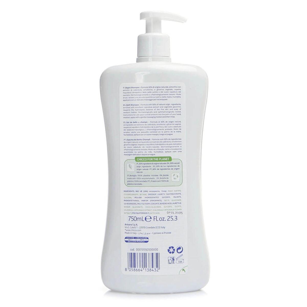 Chicco Baby Moments Doğal Göz Yakmayan Bebek Saç ve Vücut Şampuanı 750 ml x 3 Adet