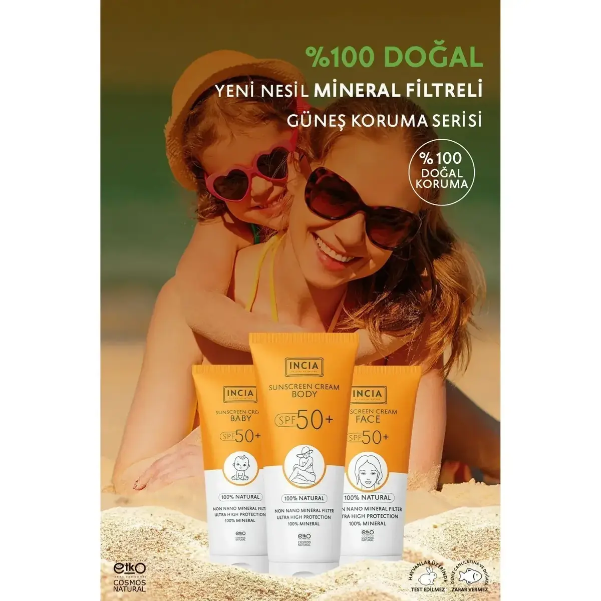 INCIA %100 Doğal Bebek için Güneş Kremi Mineral Filtreli 50 SPF 50ml