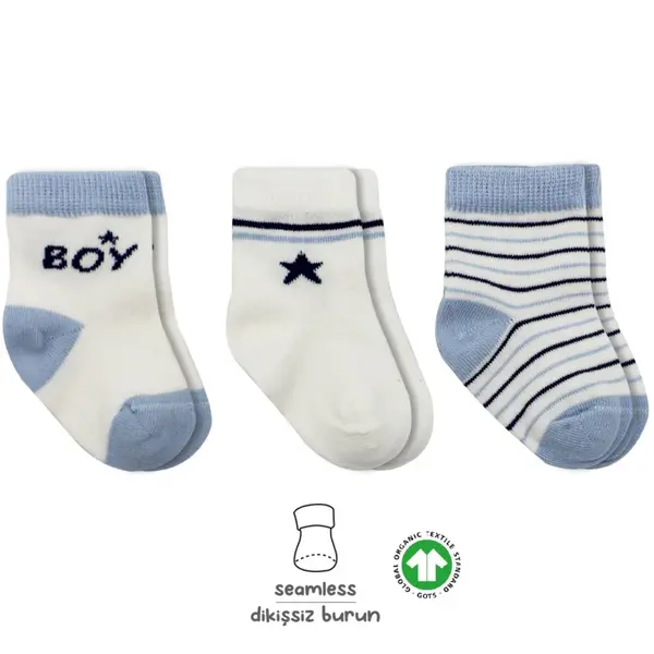Bibaby Çorap Soket 3lü Penye Boy And Girl Bistyle Mavi