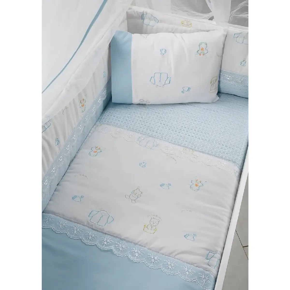 Tahterevalli Cuppa Beşik 60x120 cm Beyaz ve Mavi Uyku Seti