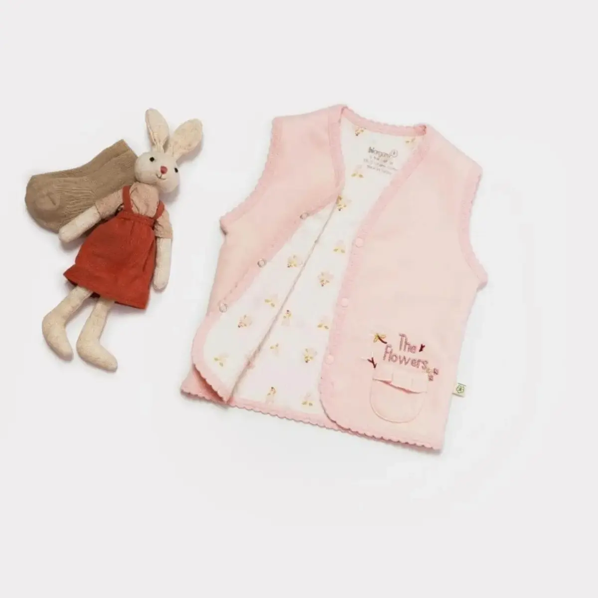 Bibaby Organik Yelek The Flowers Ekru - Pembe