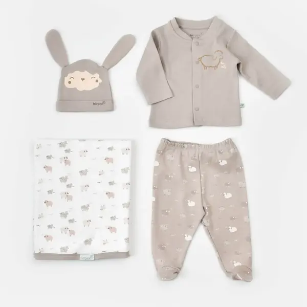Bibaby Organik Zıbın Takımı Battaniyeli Tüllü Curly Sheep Bej