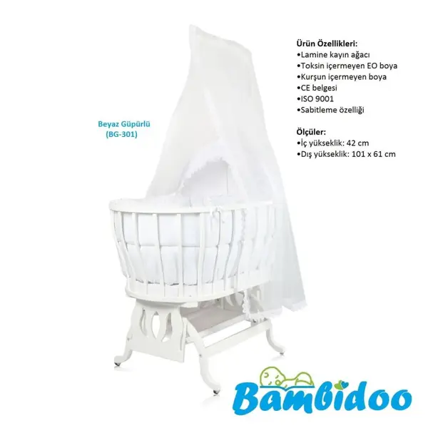 Bambidoo Lale Sepet Beşik Beyaz ve Uyku Seti Güpürlü