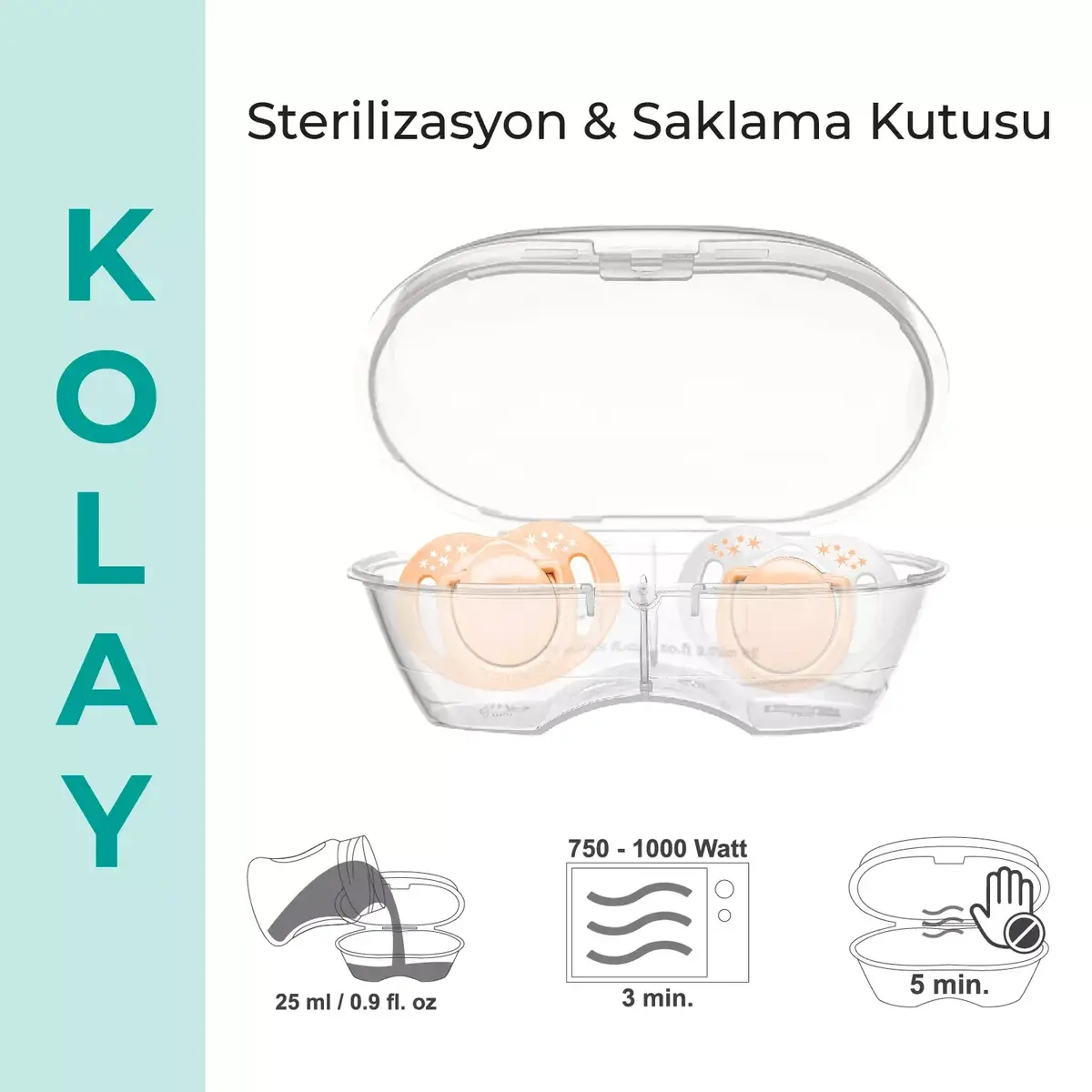 Mamajoo Ortodontik Silikon Emzik Sterilizasyon & Saklama Kutusu 0 Ay+ Powder Blush 2li