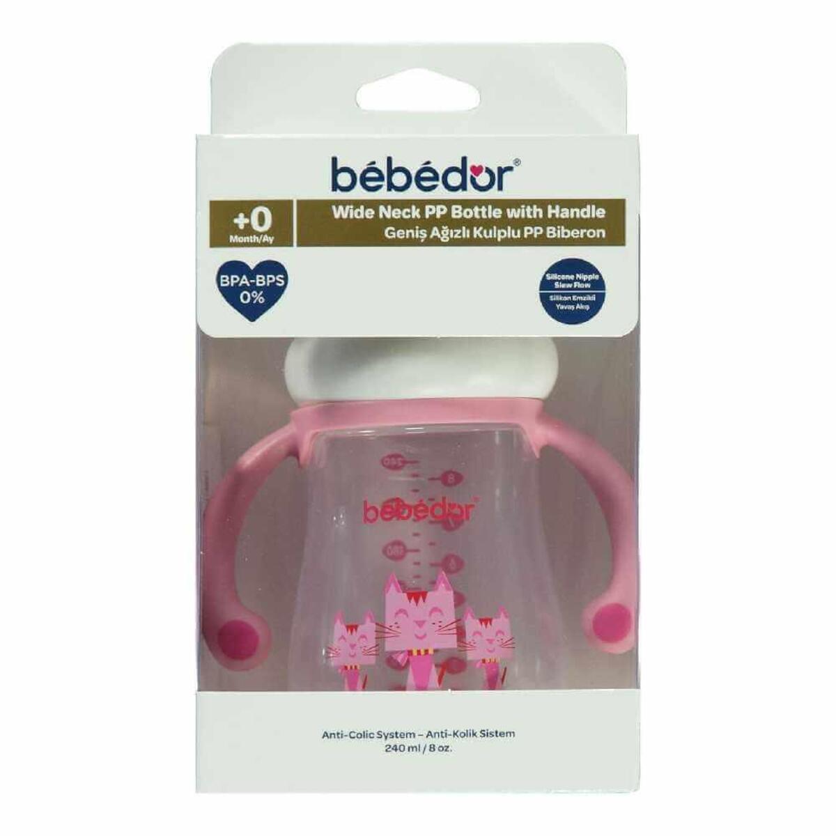 Bebedor Geniş Ağızlı Kulplu PP Biberon 240 ml