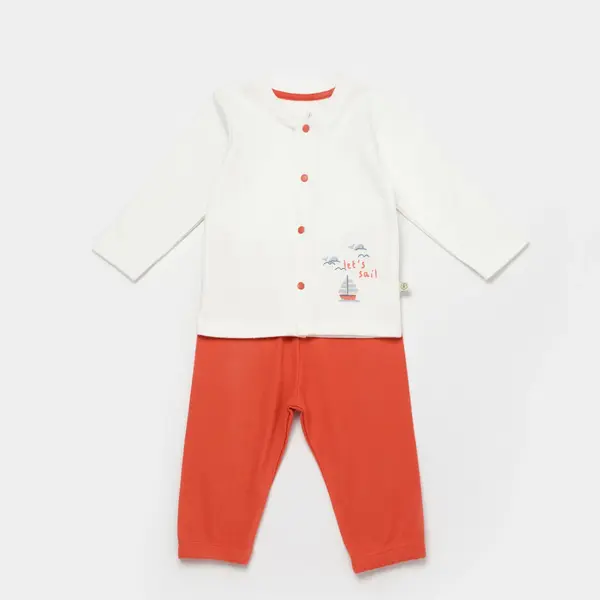 Bibaby Organik Pijama Takımı Sun Lets Sail Ekru - Mavi