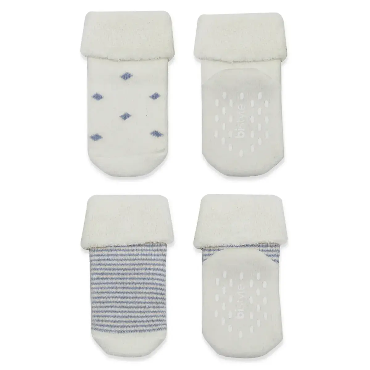 Bistyle Organik Çorap Soket Havlu 2li Kaymaz Çemberli Kıvrık Puanlı  İndigo - Ekru