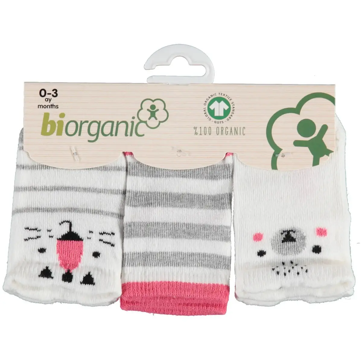 Bibaby Organik Çorap Soket 3lü Lion Pembe Bibaby Organik Çorap Soket 3lü Lion Pembe