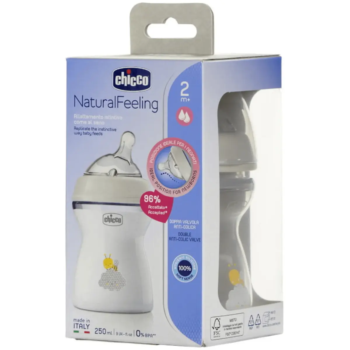 Chicco Natural Feeling Silikon Emzikli PP Biberon Desenli 250 ml 2+ Ay Yeni