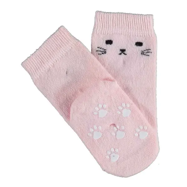 Bibaby Organik Çorap Soket Kaymaz Cats Pembe