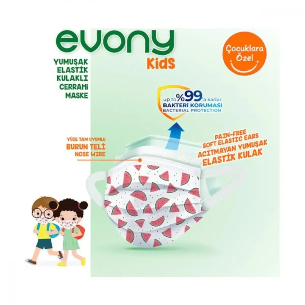 Evony Kids Cerrahi Hijyenik Telli Çocuk Maskesi Desenli 10lu