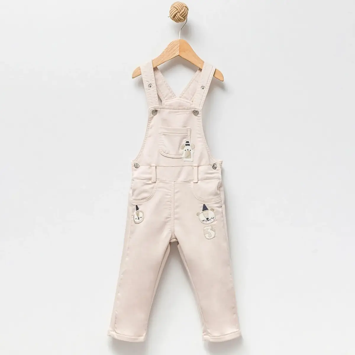 Overdo Salopet Ham Nakışlı Bej