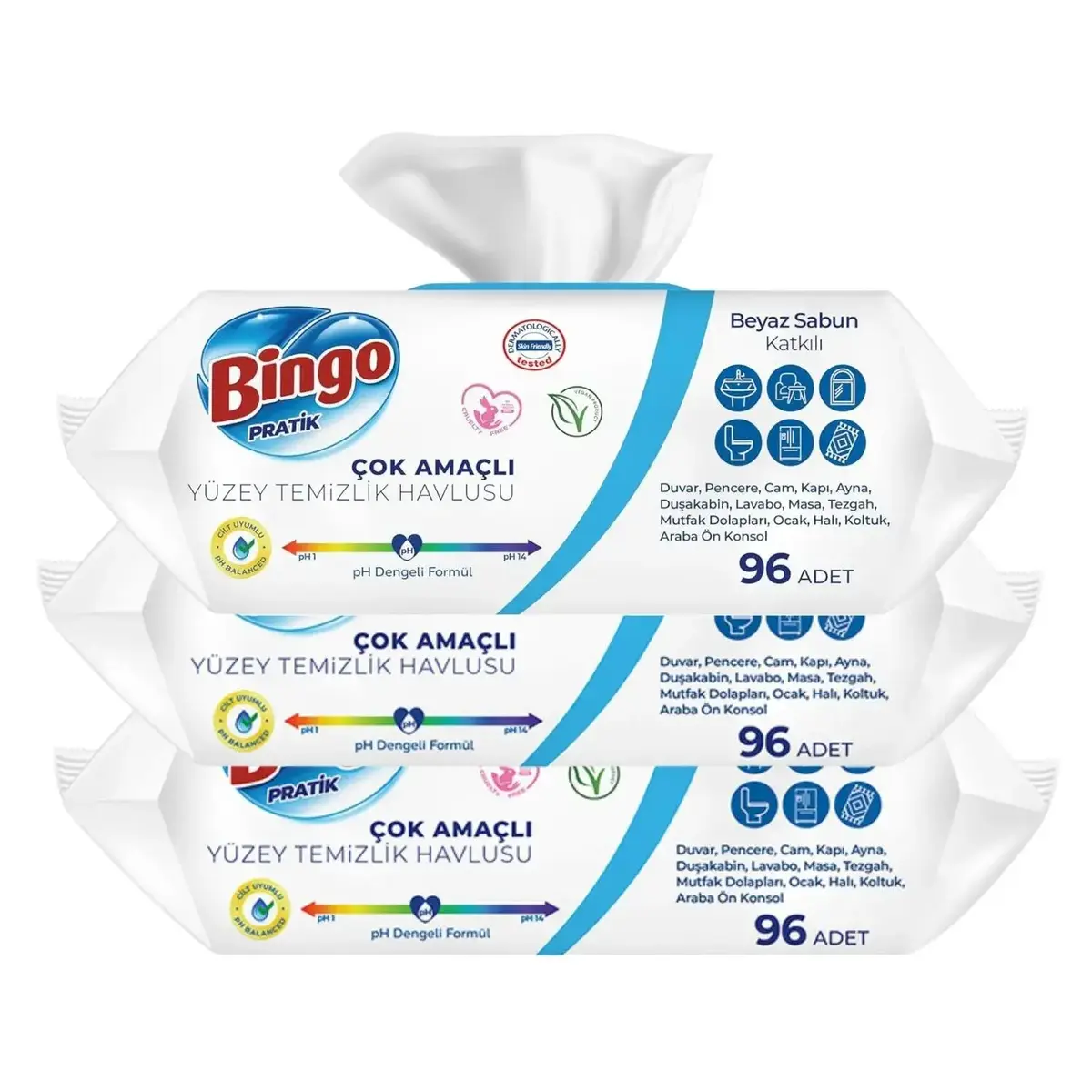 Bingo Yüzey Temizlik Havlusu Beyaz Sabun 96lı x3