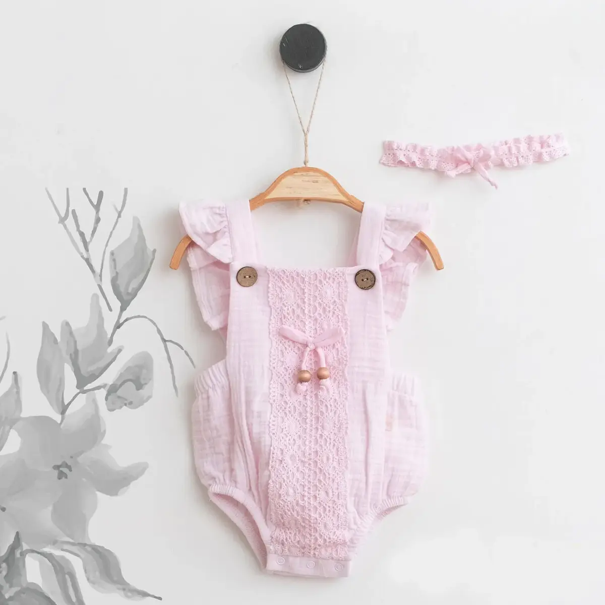 Miomini Baby Salopet Saç Bandı Takım Müslin Pembe