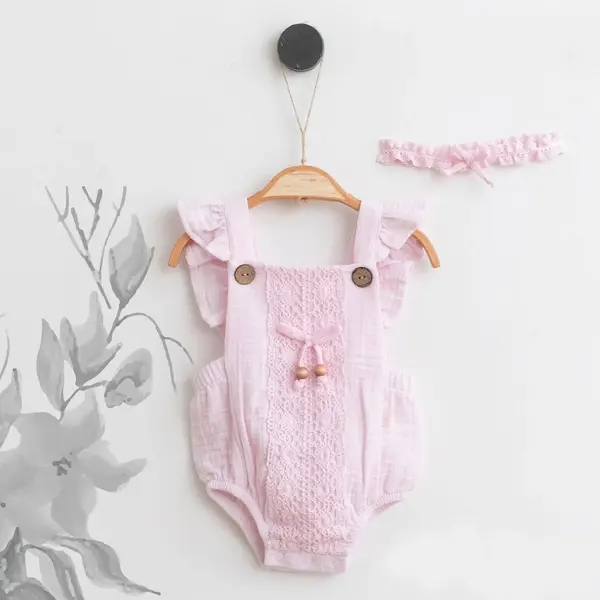 Miomini Baby Salopet Saç Bandı Takım Müslin Pembe