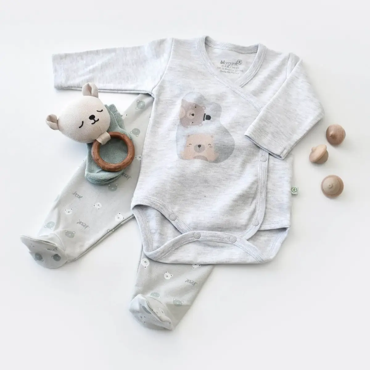 Bibaby Organik Zıbın Takımı Hug Me Bear Kar Melanj