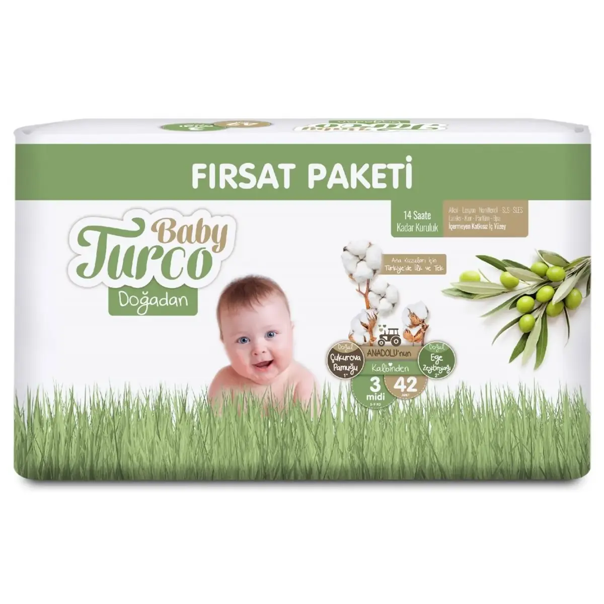 Baby Turco Doğadan Bebek Bezi 3 Beden Midi 42li Fırsat Paketi