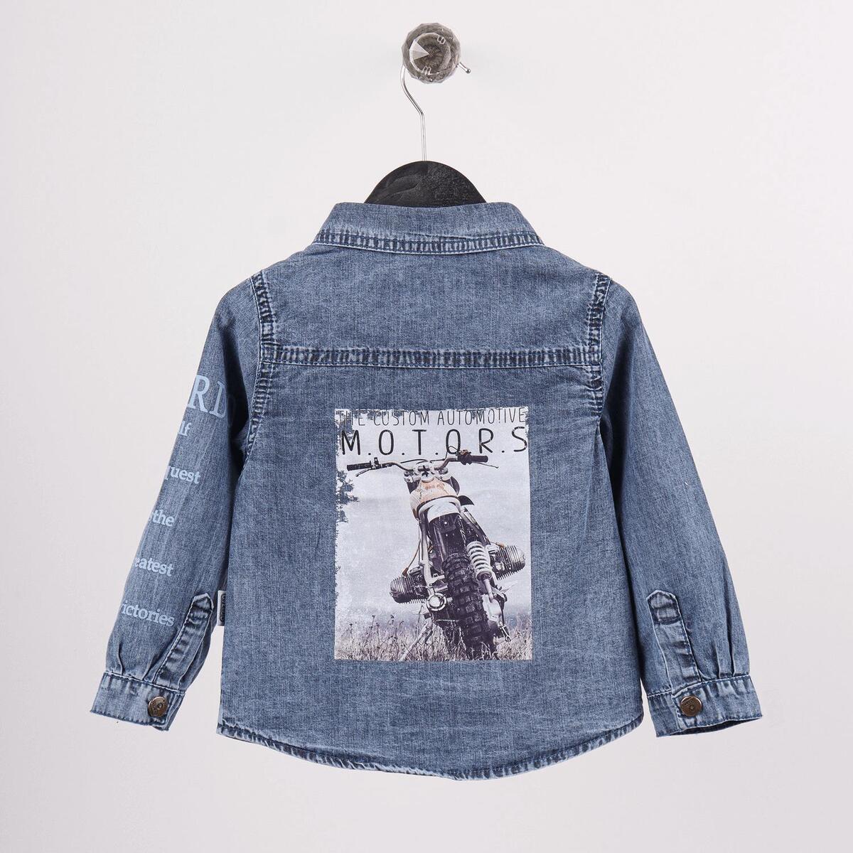 Overdo Gömlek Kol Baskılı Kot Mavi Denim