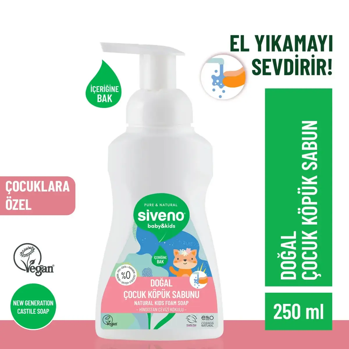 Siveno Kids %100 Zeytinyağlı Doğal Kids Köpük Sabun 250 ml 