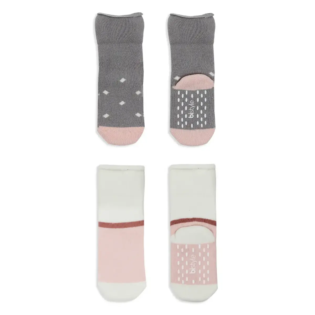 Bistyle Çorap Soket Havlu 2li Kaymaz Point Girl Gri - Pudra