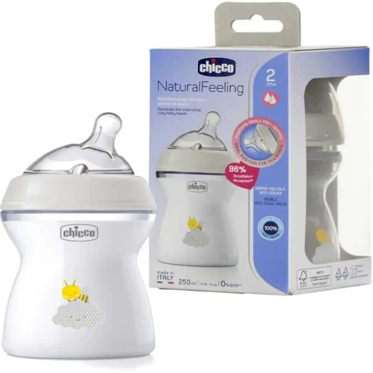 Chicco Natural Feeling Silikon Emzikli PP Biberon Desenli 150 ml 0+ Ay Yeni