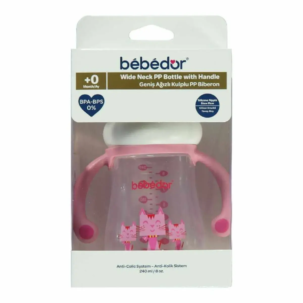 Bebedor Geniş Ağızlı Kulplu PP Biberon 240 ml