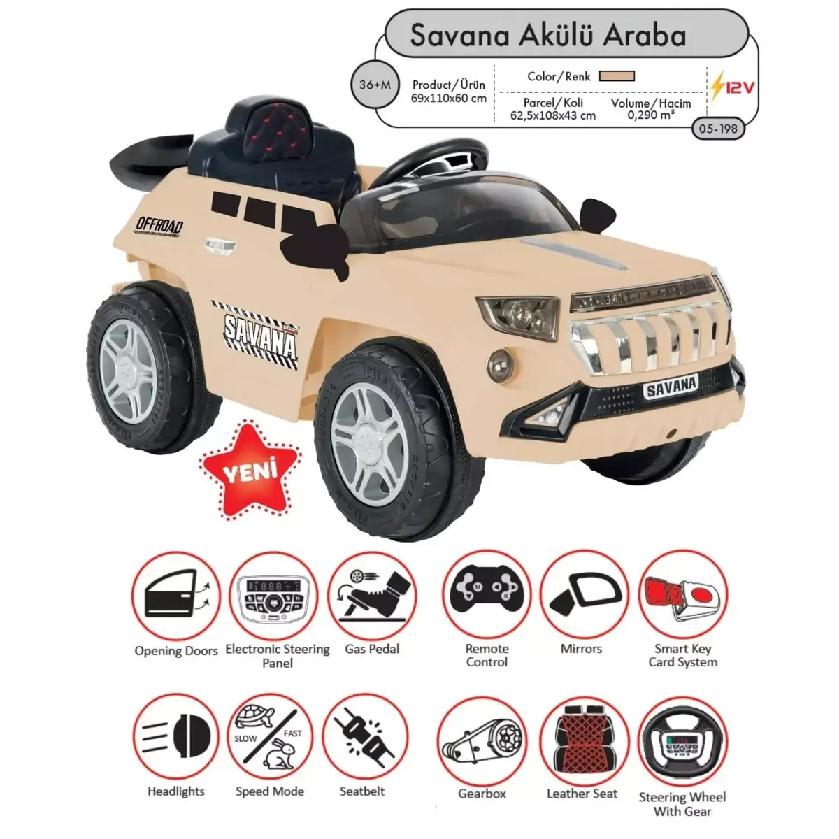 Pilsan Savana Akülü Araba Kumandalı 12V Bej