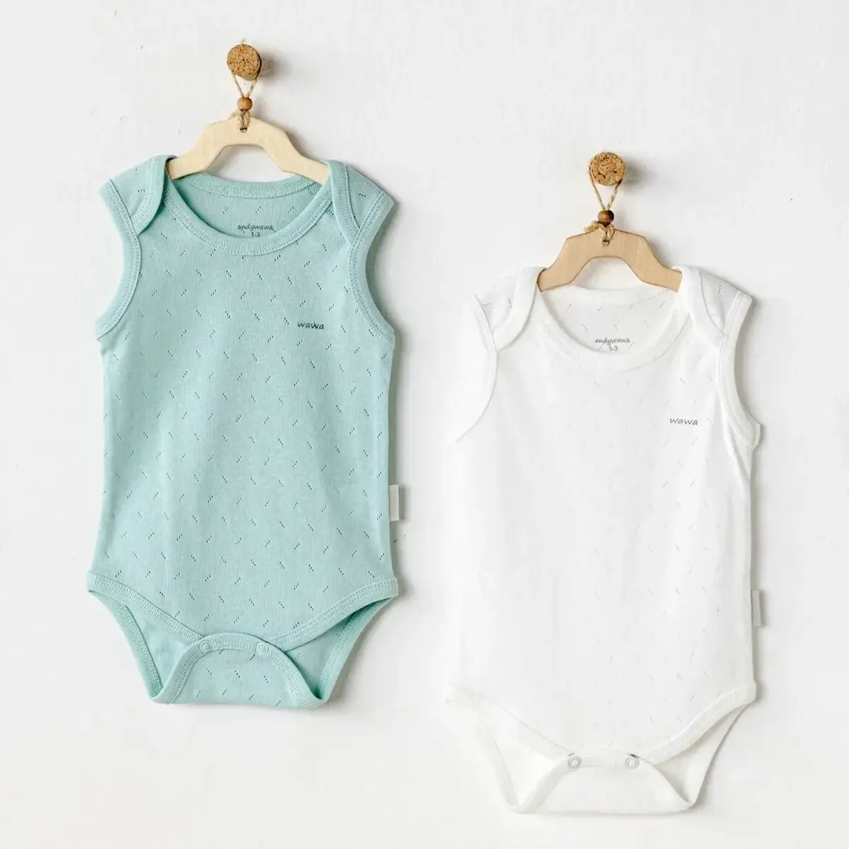 Andy Wawa Atlet Body 2li Jacquard Basic Yeşil - Beyaz Andy Wawa Atlet Body 2li Jacquard Basic Yeşil - Beyaz