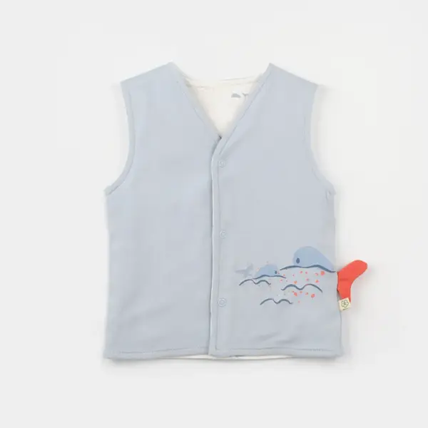 Bibaby Organik Yelek Penye Sun Lets Sail Ekru - Mavi