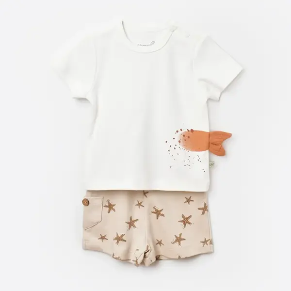 Bibaby Organik 2li Takım Şortlu Magic Starfish Latte